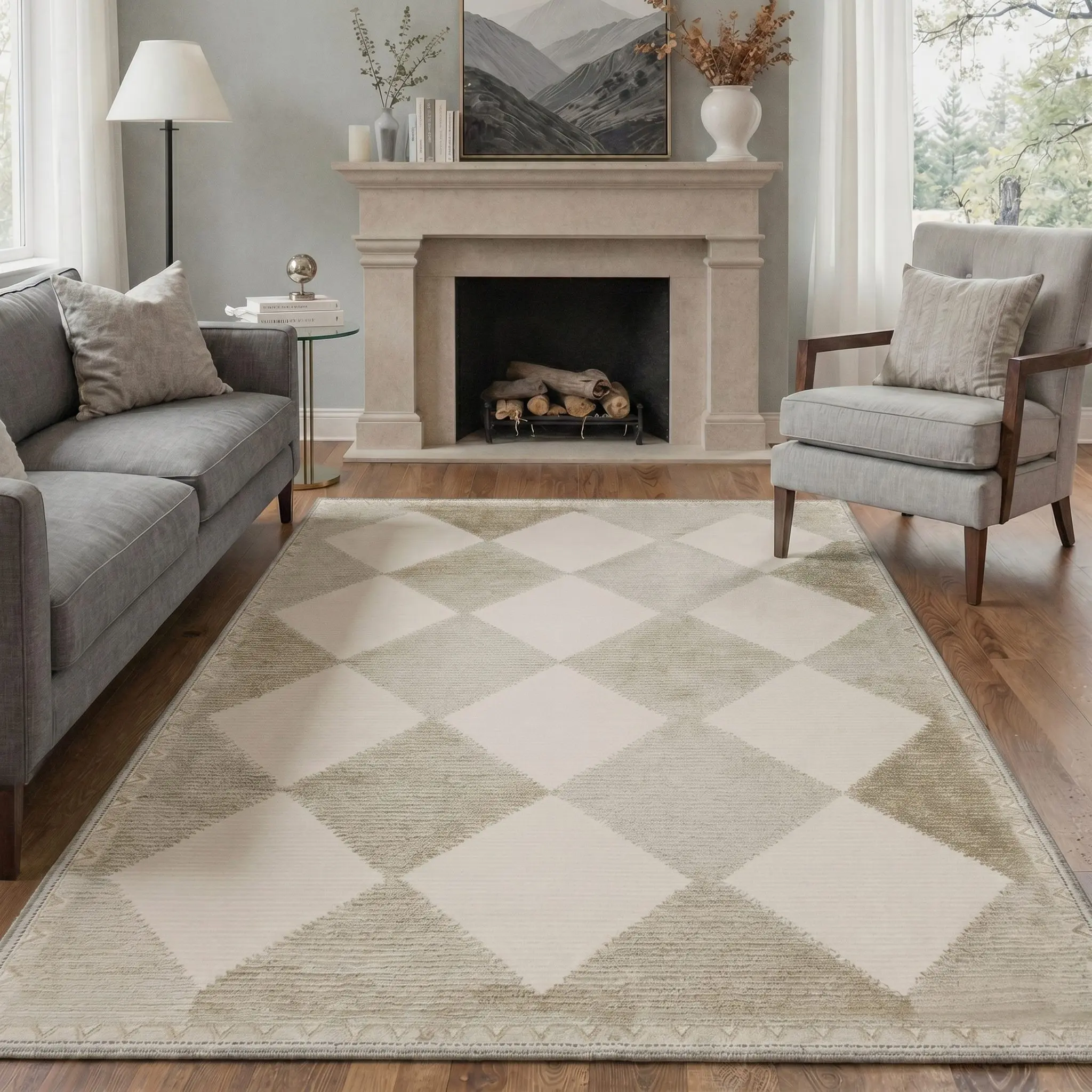 【Back To School】GENIMO Rug – Machine Washable, Soft, Pet Friendly, Non-Slip Area Carpet, Floor Rug Perfect for Living Room, Bedroom, Kitchen, Hallway, Elegant Home Decor ,ARP1297-OCHRE TILE