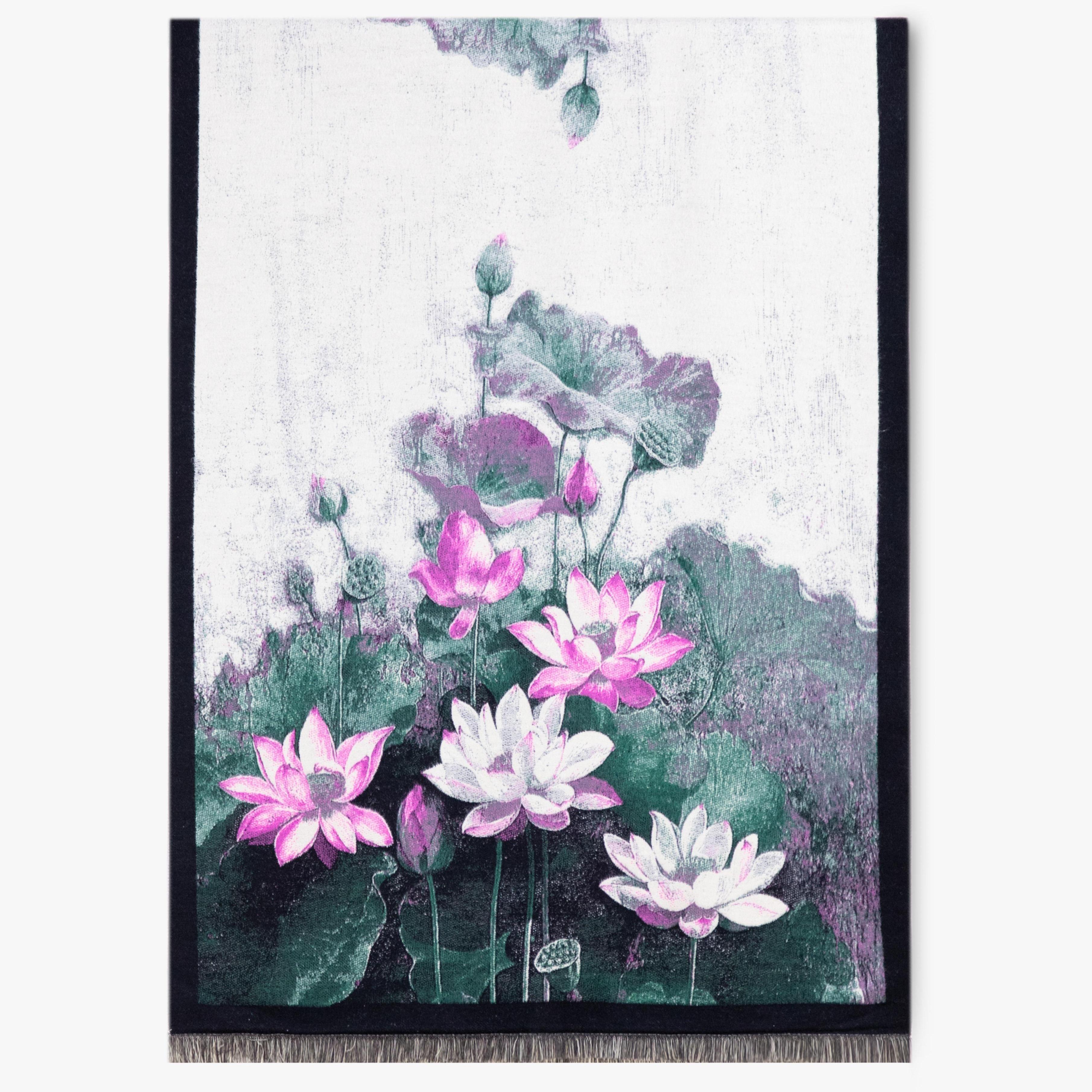 Women's Premier Quality Floral Cascade Scarf Shawl - Elegant Ombre Flower Design with Fringed Edges Cashmere Pashmina