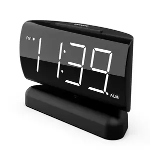 1.8-Inch LED Digital Clock with 90° Rotation - White Display Screen, Adjustable Angle Large Rotary Digital LED Adjustable Brightness, Snooze Multi-function Modern Desk Alarm Clock LED Counter Modern Design DisplayAlarm ABS Desk Clock  ﻿