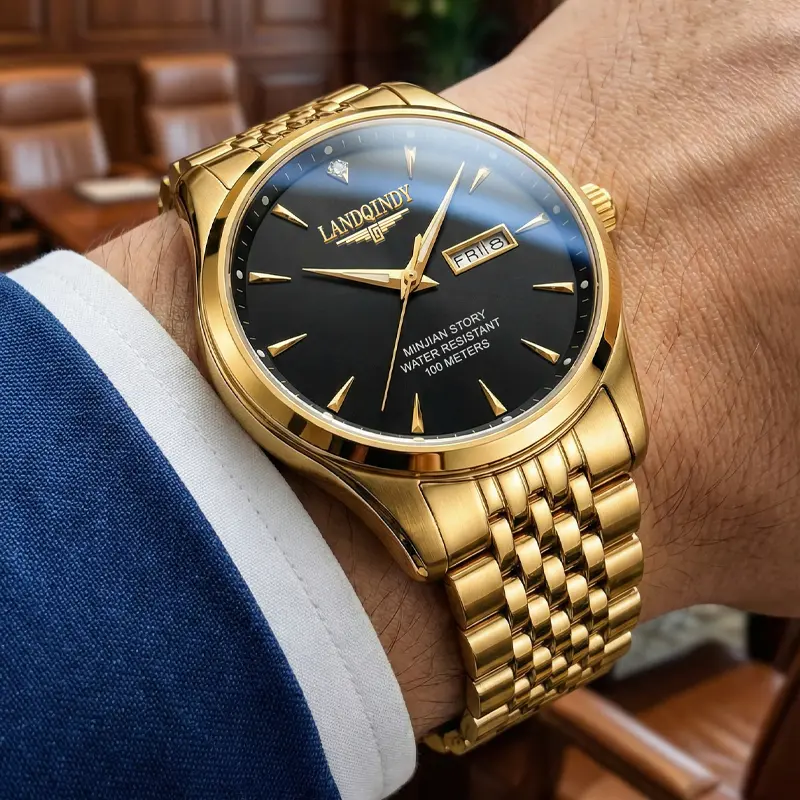 Gold Watches for Men Luxury Business Dress Quartz Watch, Black Face with Diamond Accent, Waterproof Luminous Stylish Wrist Watch, Ideal Men's Gift - TikTok Shop Gold Watches for Men Luxury Business Dress Quartz Watch, Black Face with Diamond Accent, Waterproof Luminous Stylish Wrist Watch, Ideal Men's Gift - TikTok Shop