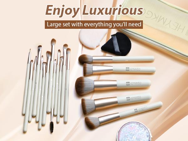 DUAIU 18-Piece Professional Makeup Brush Set - Includes 2 Powder Puffs & Travel Bag | Premium Synthetic Foundation, Blush & Eyeshadow Brushes | Complete Face & Eye Makeup Kit Colorful Brush Set with Powder Puff Smoky Blending Brush Set Dual Ended Sponge S