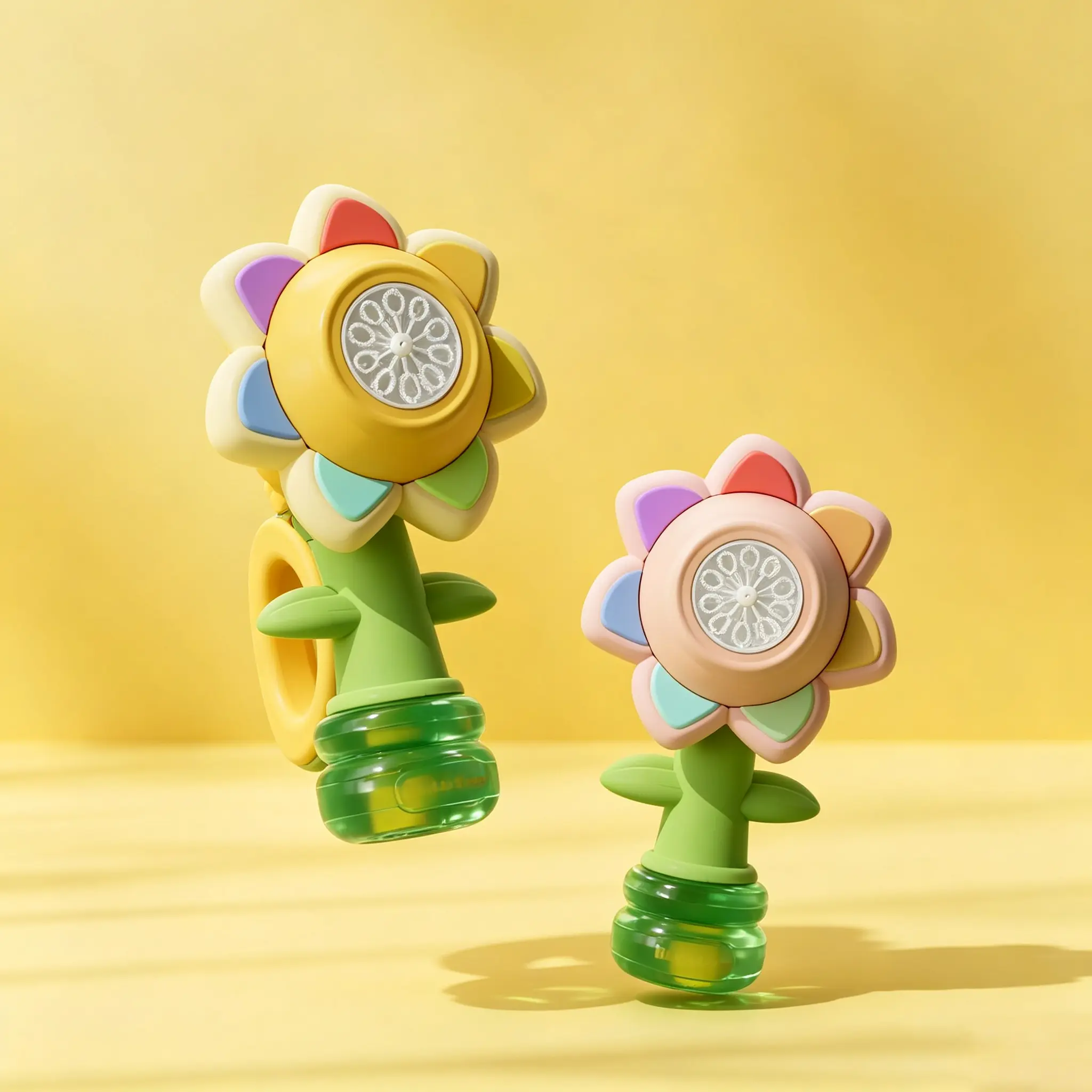 Sunflower Shape 7-Color Bubble Machine, Portable Handheld Bubble Maker with Night Light, USB Rechargeable High-Output Toy for Kids+Adults, Summer Party Gift