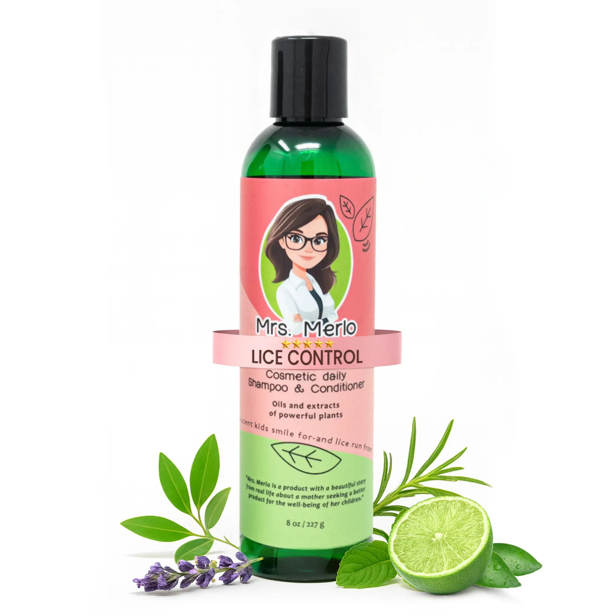 Mrs. Merlo 2-in-1 Lice Prevention Shampoo & Conditioner for Kids – Daily Gentle Hair Care, Fresh Clean Scent