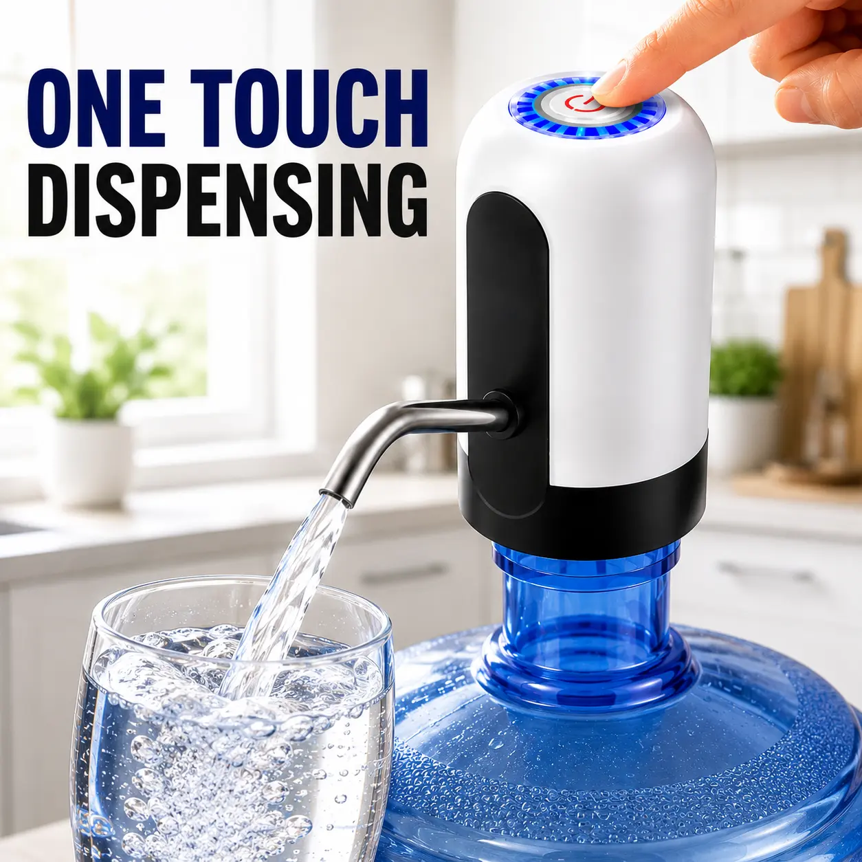 Water Dispenser for 5 Gallon Bottle, Portable USB Charging Electric Water Pump, Food Grade Silicone Hose, Stainless Steel Spout - 30-40 Days Battery Life, Drinking Water Jug Pump for Home, Kitchen, Living Room, Office, Camping, Universal for 3-5 Gallon