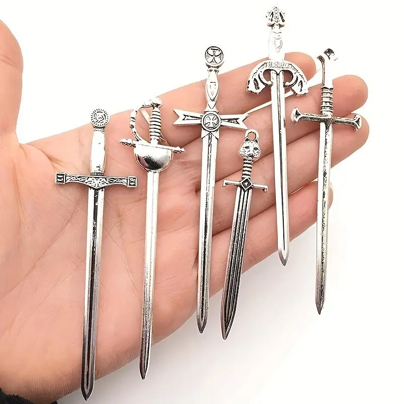 Antique Sword Design Bookmark Set, 6 Counts/set Retro Metal Book Marks, Reading Bookmarks, Book Accessories, DIY Jewelry Making Supplies