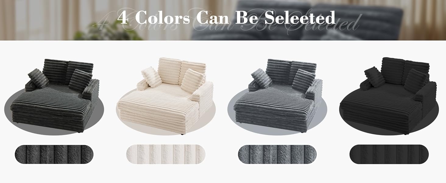 Apicizon Oversized Chaise Lounge Chair, Fluffy Cozy Sleep Couch with Striped Faux Fur Throw Pillow, Modern ‌Full Size Bed for Living Room/Bedroom