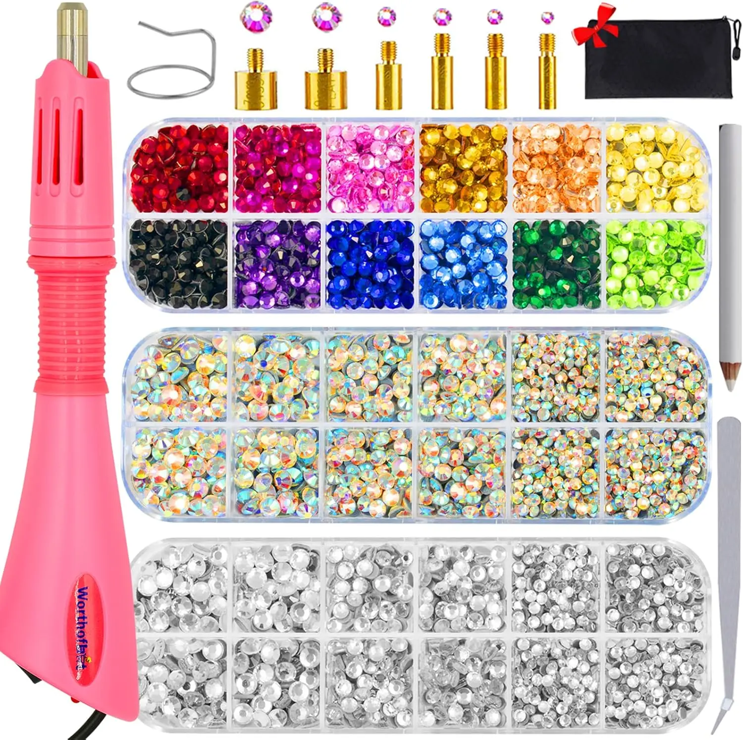 Brisk Set Rhinestone Complete set 5000 PCS Hotfix Rhinestone Setter Kit with 3 Sizes AB ...