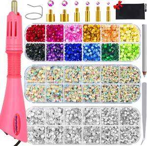 NEW 6172 PCS Hotfix Rhinestone Setter, Hot Fix Applicator Tool Bedazzler Kit with rhinestones, Kit, Hot Fixed Wand for Clothes Clothing Fabric Crafts,  AB Crystal, Clear, 3 Gems Sizes, Tips