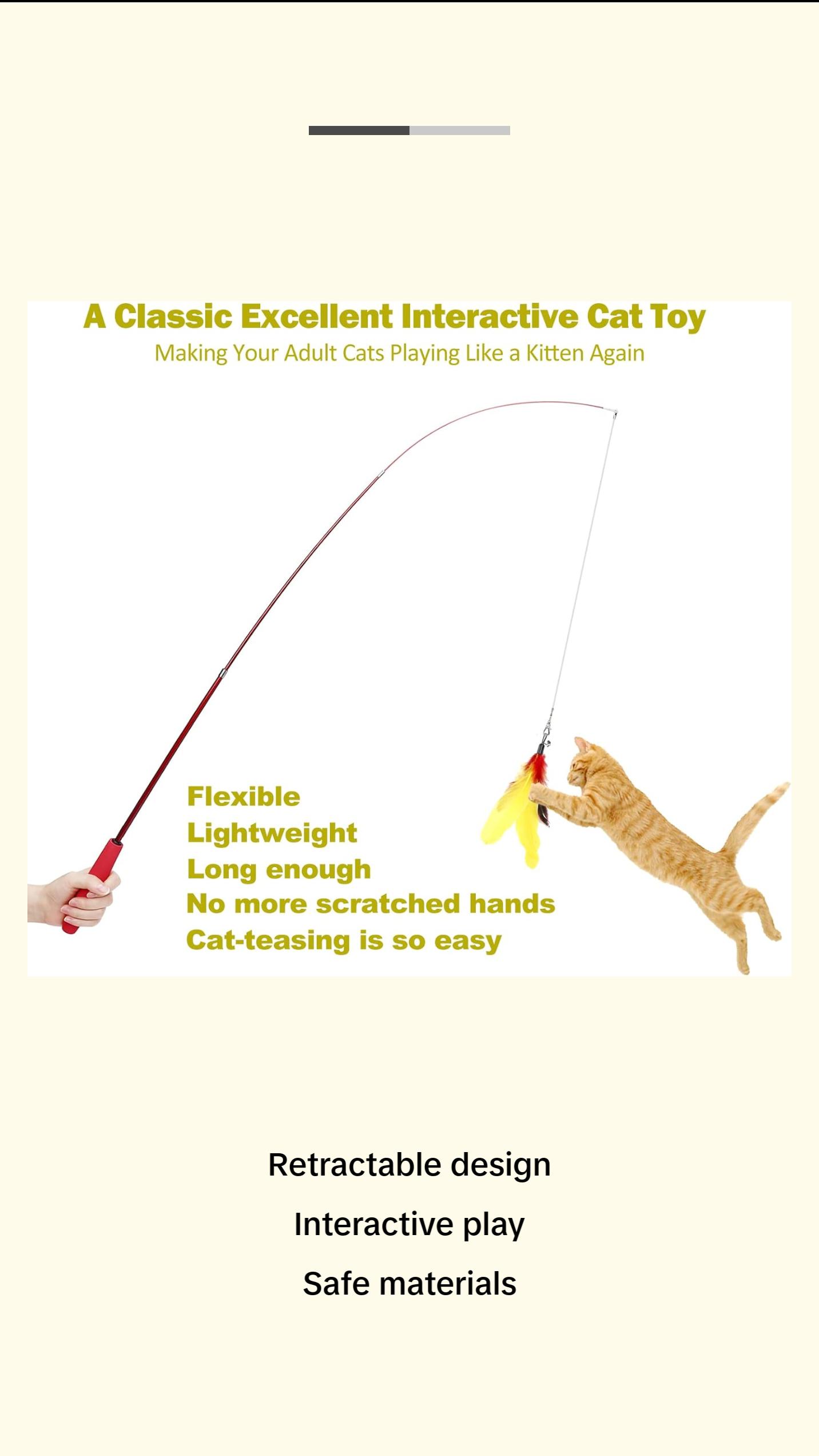 Interactive Cat Toys - Retractable Wand Toy and Feather Toys Refills for Indoor Cats to Chase and Exercise Interactive Cat Toys - Retractable Wand Toy and Feather Toys Refills for Indoor Cats to Chase and Exercise