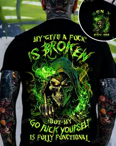 Chaosmoda Generation X My Give A F*uk Is Broken Custom Year Skull T-shirt Casual Graphic Design Casual Fashion Comfy