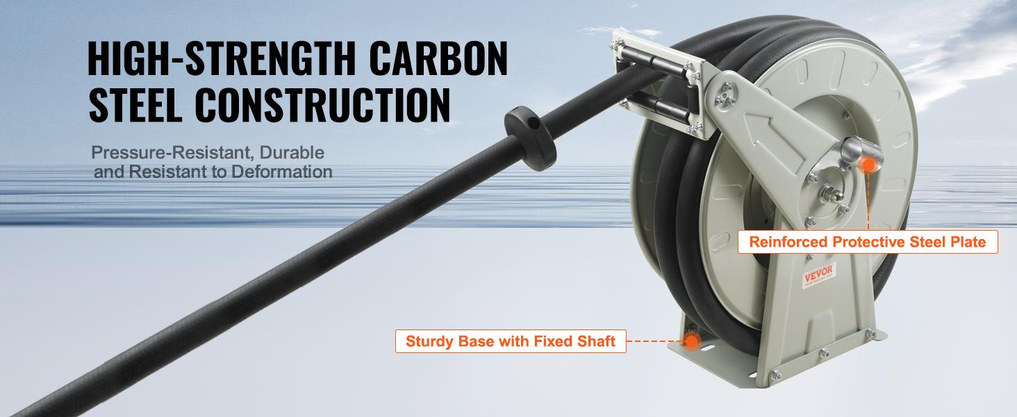 VEVOR Fuel Hose Reel, Summervibes,Extra Long Retractable Diesel Hose Reel, Heavy-Duty Carbon Steel Construction with Automatic Fuel Nozzle, NBR Rubber Hose for Aircraft Ship Vehicle Tank Truck, 300PSI