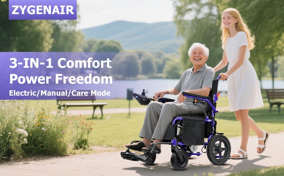 Zygenair Electric Wheelchair for Adults Lightweight Foldable Power Wheelchair with 500W Dual Motors 15 Miles Range All Terrain Wheels 330 lbs Capacity Enhanced Safety Features Durable Shock Absorbing Posture Aid