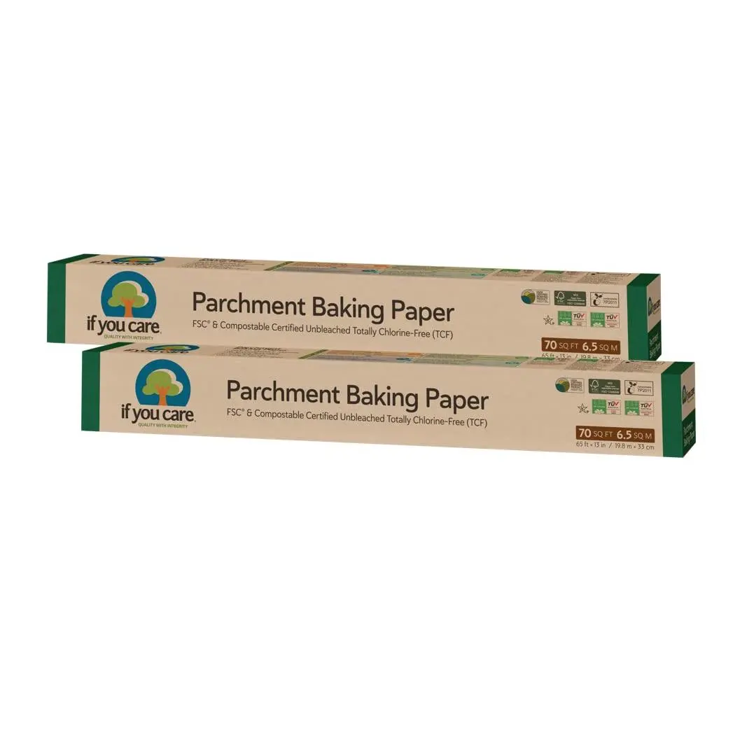 If You Care Parchment Baking Paper Bakeware, Unbleached, Chlorine-Free, Greaseproof, Silicone-Coated, 70 Sq Ft Roll, Standard Size for 13-Inch Pans, Pack of 2, Parchment Paper