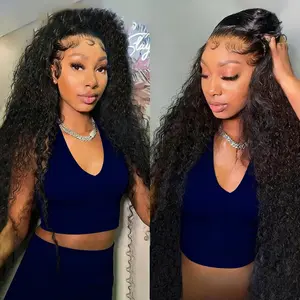 13x4 HD Lace Front Water Wave Human Hair Wig Deep Wave Texture Glueless Wig Pre Plucked Natural Hairline Baby Hair Soft Melt Lace Beginner Friendly Ready to Wear Everyday Glam Vacation Party Look