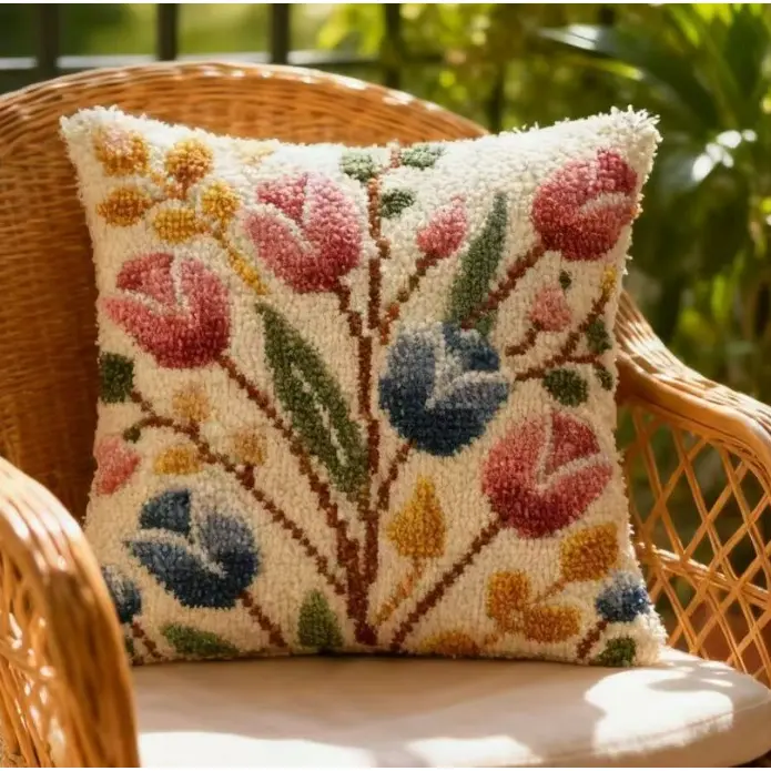 Adult Latch Hook DIY Kit - 16.93x16.93in (43.18x43.18cm) Tulip Leaf Design | Pre-printed Pattern for Pillow/Door Mat/Carpet | Segment Embroidery Crochet Craft | Suitable for Adults & Beginners | Handcrafted Home Decor to Add Festive Atmosphere