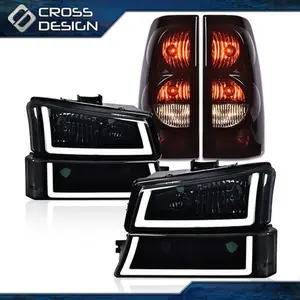 CROSSDESIGN LED DRL Headlights Lamps & Tail Lights Black Fit For 2003-2007 Chevy Silverado