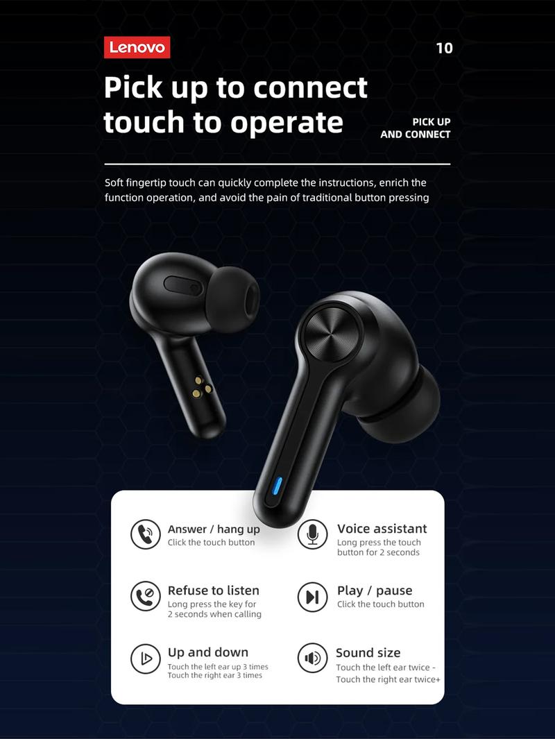 Lenovo LP3 Pro In-Ear Wireless Headphones with Bluetooth 5.0, Hi-Fi Sound Quality, LED Power Display, IPX5 Waterproof, 1200mAh Charging Case Doubles as Emergency Power Bank for Phones