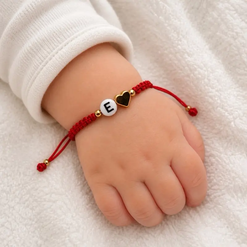 Adjustable Red String Bracelet with Initial & Heart Charm – Love & Protection