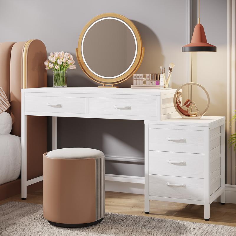 Tribesigns Vanity Desk with 5 Drawers, Makeup Vanity Table Dressing Table with Side 3-Drawer Chest, Make Up Vanities for Women, Girls (Without Mirror) Tribesigns Vanity Desk with 5 Drawers, Makeup Vanity Table Dressing Table with Side 3-Drawer Chest, Make Up Vanities for Women, Girls (Without Mirror)
