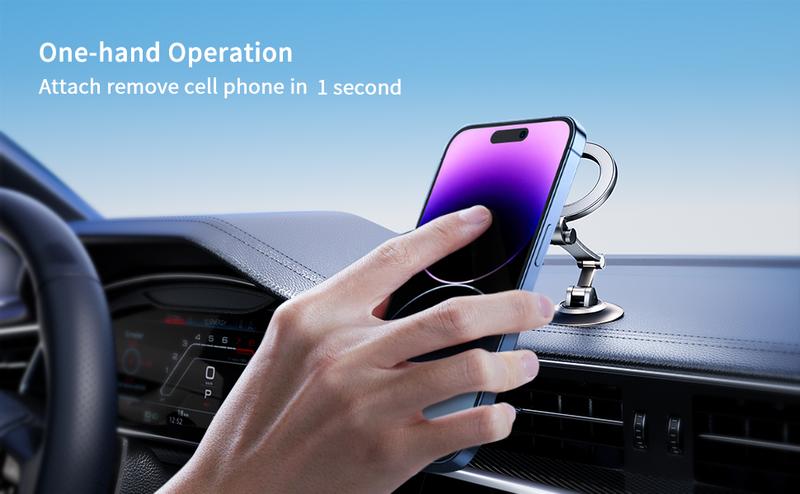 Magnetic Car Phone Mount, Magnetic Ring for All for iPhone / Android Modle, 360° Rotatable Cellphone Holder Stand for Car, Truck, SUV Smartphone