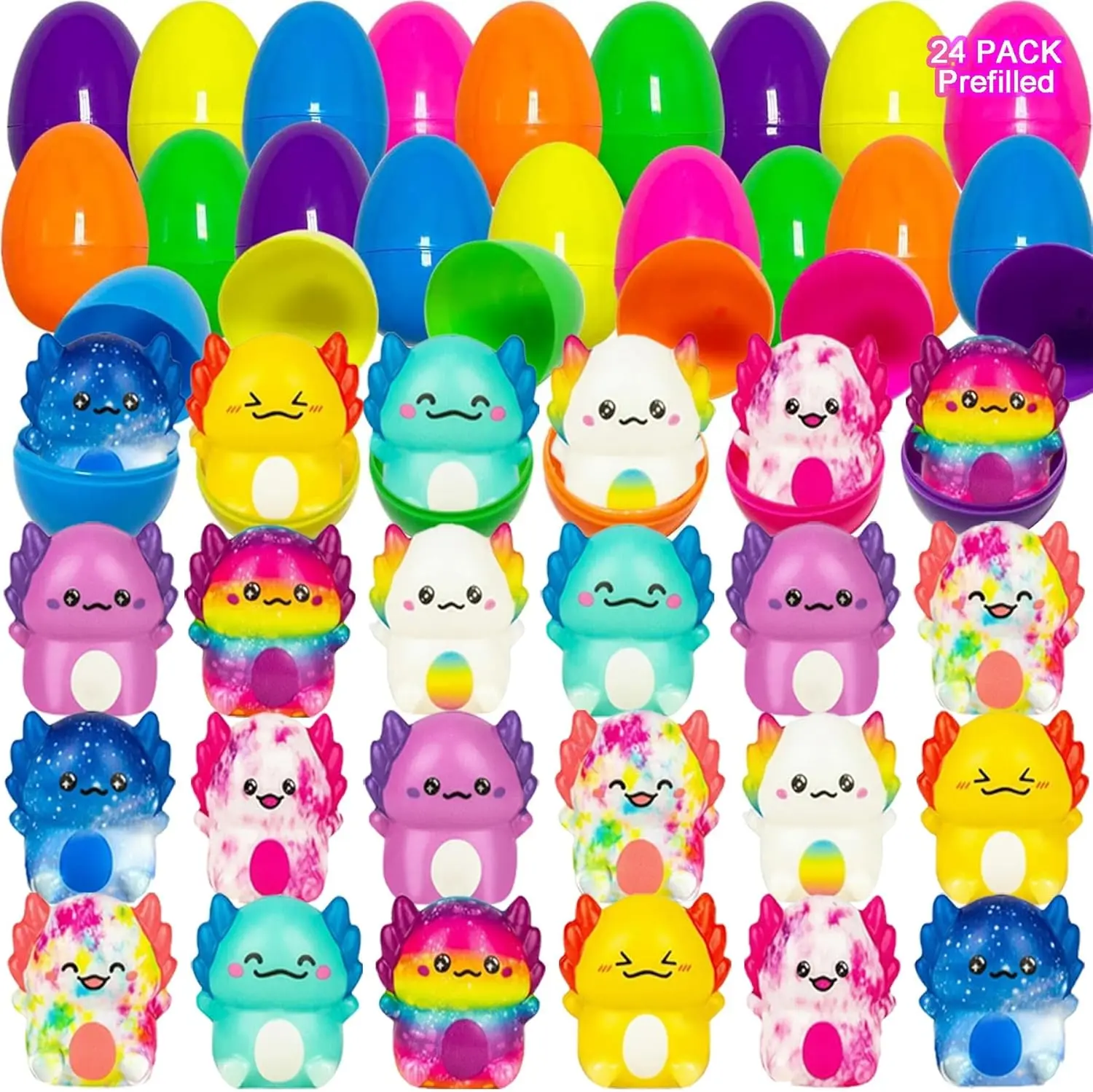 24 Pack Prefilled Easter Eggs with Toys Filled Easter Eggs for Kids Toddlers Easters Basket Stuffers Essentials Non Candy Prefilled Easters Egg Gift Easters Egg Hunt Party Favors for Boys Girls