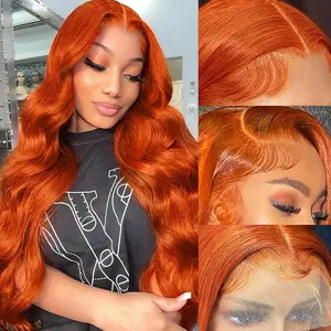 13x6 Ginger Orange Lace Front Wigs Human Hair Body Wave Frontal Wigs Human Hair for Women 180% Density Pre Plucked HD Transparent Lace Glueless 350 Colored Human Hair Wig Bleach Knots 26 Inch