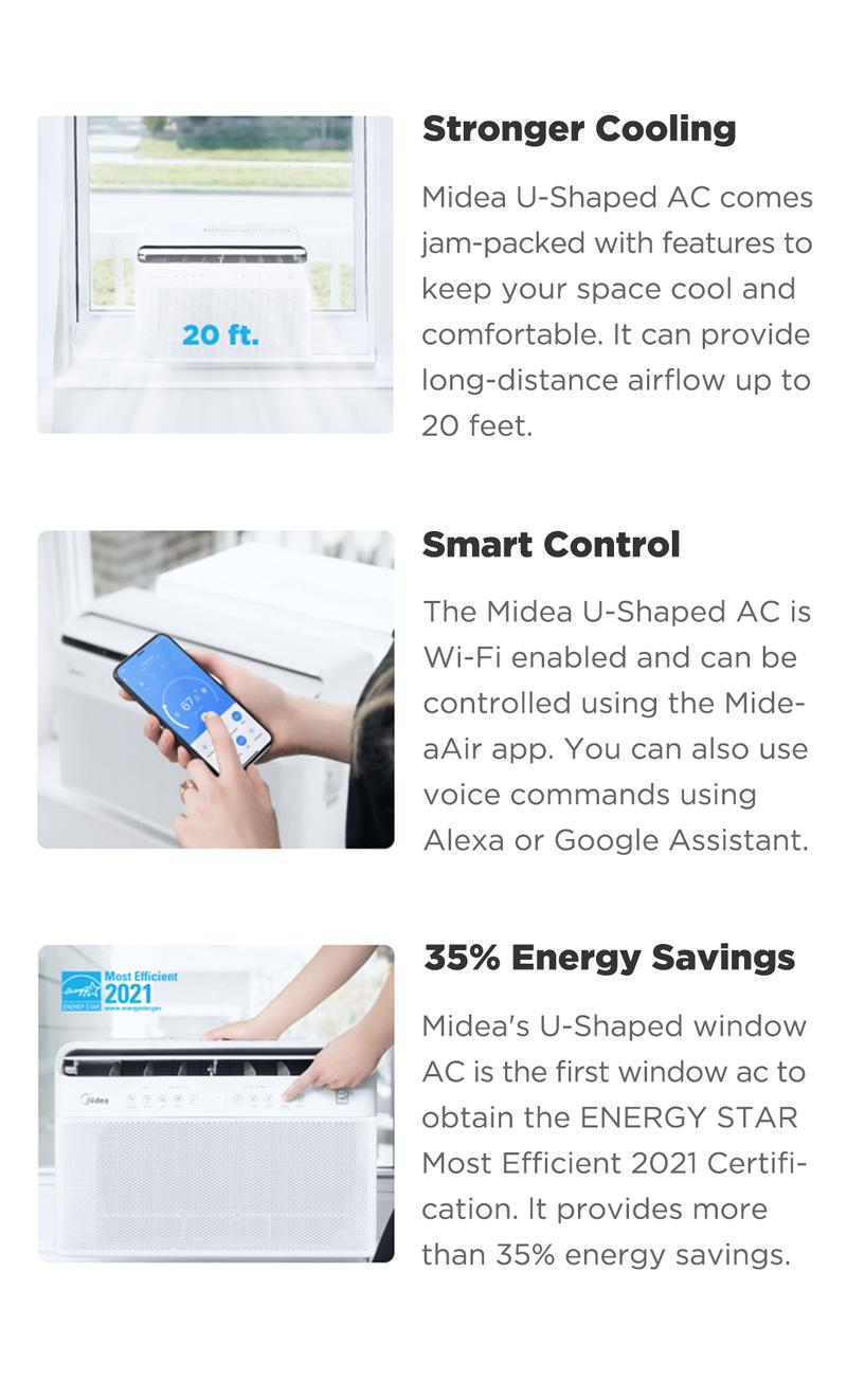 Midea 8K/10K/12K BTU U Shaped Smart Inverter New Window Air Conditioner, 2025 version, Cools up to 450 Sq. Ft.,Ultra Quiet with Open Window Flexibility, Works with Alexa/Google Assistant, 35% Energy Savings, Remote Control Midea 8K/10K/12K BTU U Shaped Smart Inverter New Window Air Conditioner, 2025 version, Cools up to 450 Sq. Ft.,Ultra Quiet with Open Window Flexibility, Works with Alexa/Google Assistant, 35% Energy Savings, Remote Control