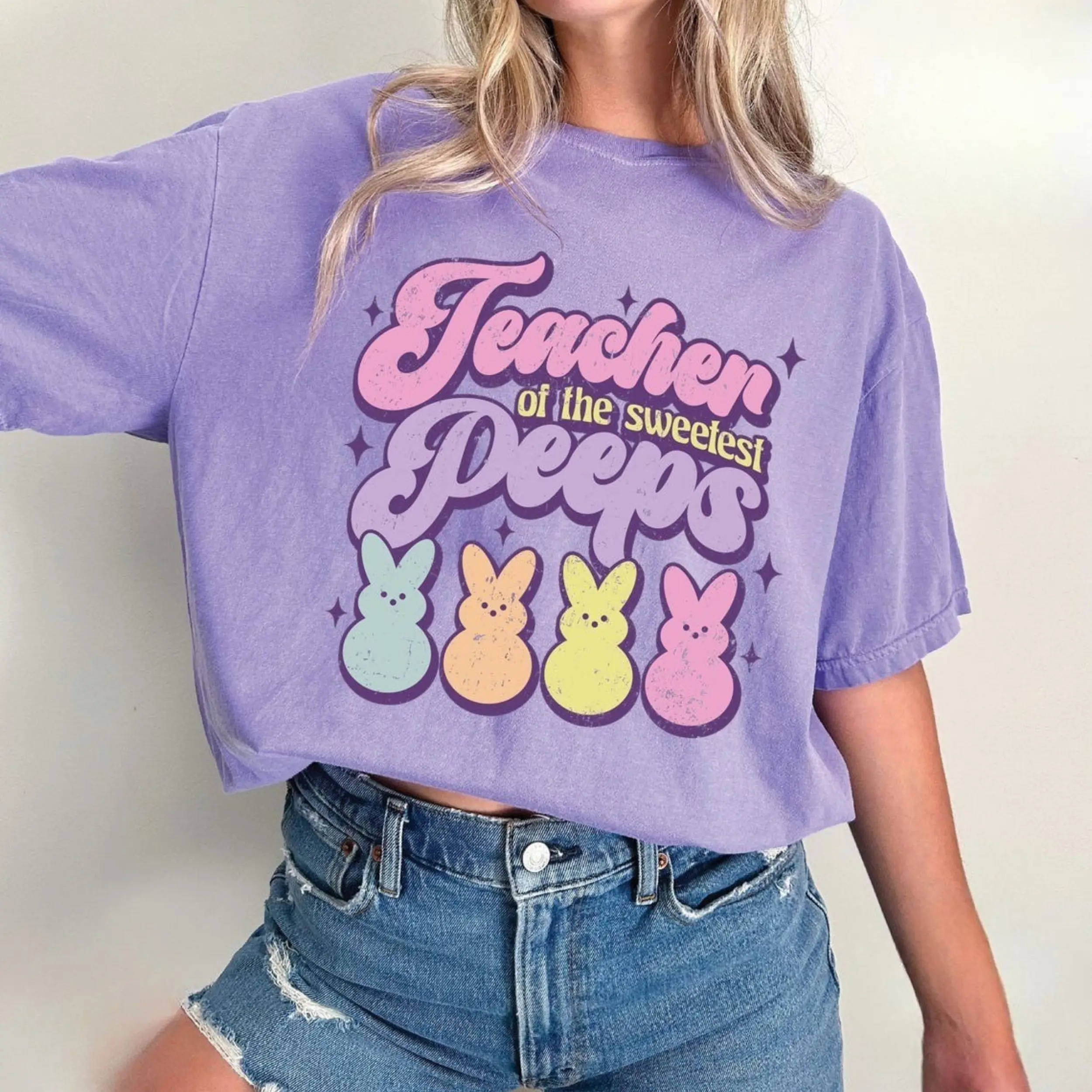 Comfort Colors Teacher of the Sweetest Peeps T-Shirt, Funny Easter Teacher Bunny Tee, Cute Spring Classroom Outfit,Easter Gift for Teachers, Cotton Tee