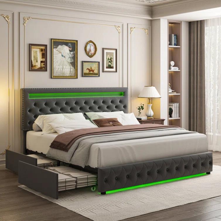 GEGOFORU Full LED Storage Bed Frame with 4 Drawers, RGB Upholstered Headboard with APP Control & Music Sync, Adjustable Headboard, No Box Spring Needed GEGOFORU Full LED Storage Bed Frame with 4 Drawers, RGB Upholstered Headboard with APP Control & Music Sync, Adjustable Headboard, No Box Spring Needed