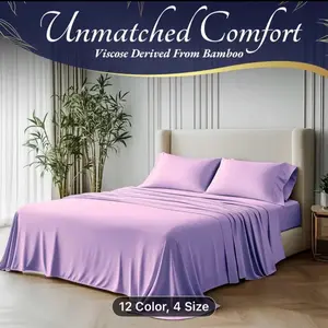4pcs Bamboo Cooling Bedding - Extra Deep Pocket Breathable And Cooling - Suitable for Hot Sleepers And Sweats, Pillowcases, Flat Sheet And Fitted Sheet - A Perfect Gift for Family, Queen And King Sizes, Next Day Delivery