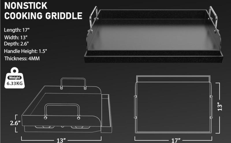 Elf Grill 17" x 13" Nano-Ceramic Nonstick Griddle for Gas & Charcoal Grills – Universal Flat Top Griddle with Grease Groove/Reinforced Ridges/High Sidewalls, Perfect for Healthy Cooking,Parties & Camping