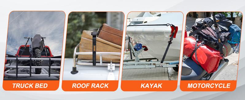 VEVOR Ratchet Tie Down Straps Kit, TikTokShopBlackFriday, 2200-11128 lb Max Break Strength, Includes 4 Premium 1" x 15' Rachet Tie Downs with Padded Handles, for Moving Securing Cargo, Appliances, Lawn Equipment, Motorcycle VEVOR Ratchet Tie Down Straps Kit, TikTokShopBlackFriday, 2200-11128 lb Max Break Strength, Includes 4 Premium 1" x 15' Rachet Tie Downs with Padded Handles, for Moving Securing Cargo, Appliances, Lawn Equipment, Motorcycle