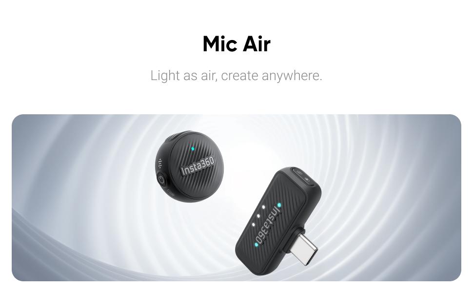 Insta360 Mic Air Transmitter 7.9g Ultralight Wireless Microphone Noise Cancelling for Vlog & Streaming Compatible with X5 X4 Ace Pro 2