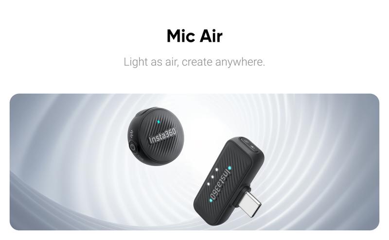 Insta360 Mic Air Transmitter 7.9g Ultralight Wireless Microphone Noise Cancelling for Vlog & Streaming Compatible with X5 X4 Ace Pro 2