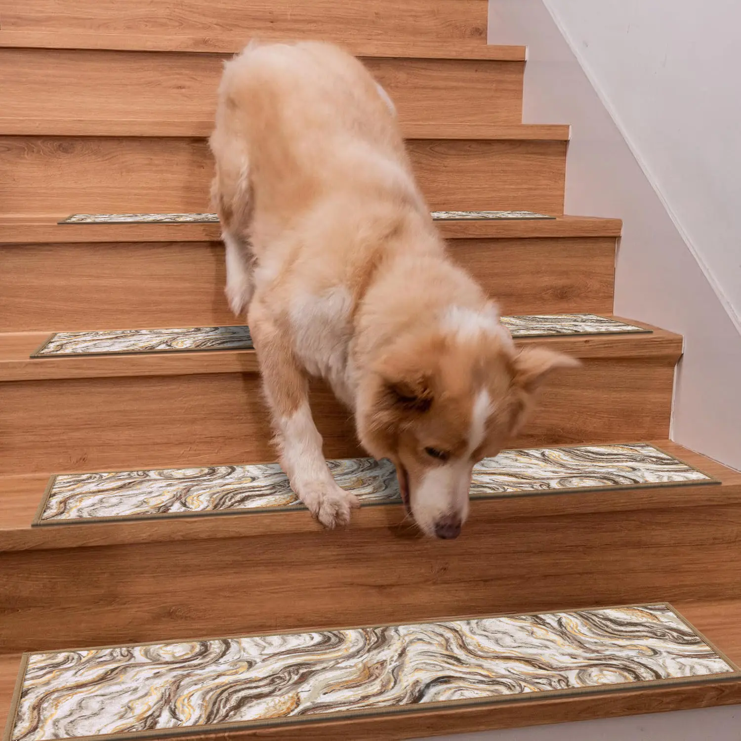 LOKHOM Peel-and-Stick Non Slip Carpet Stair Treads (15 Pack, 8''x30''), Non Skid Mats for Indoor Wooden Steps, Reusable Machine-Washable Soft Rugs for Kids and Elders