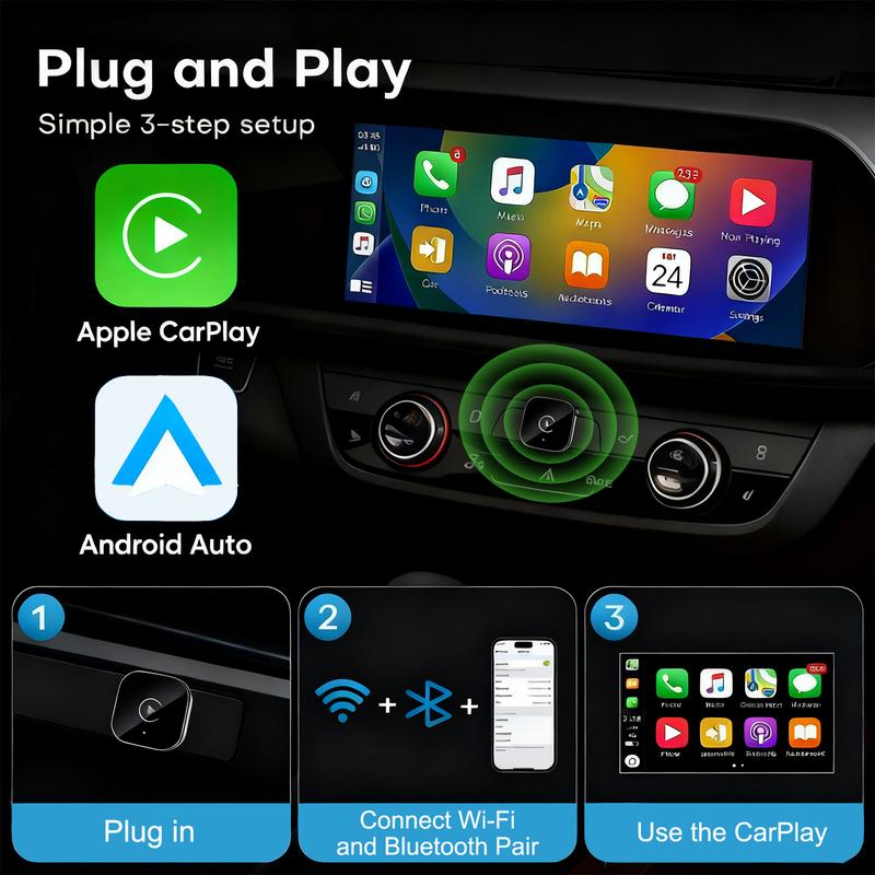 2026 Upgraded Wireless CarPlay Adapter – Fast Connection, No Latency, Supports Hands-Free Calls,  Effortlessly Converts Wired to Wireless CarPlay Adapter, Compatible with iPhone iOS 10+ & Android Auto