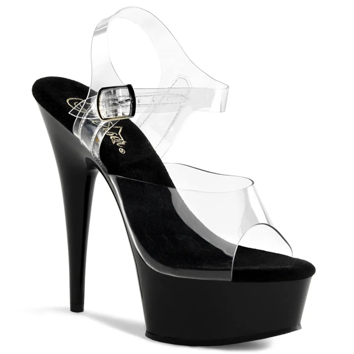 Pleaser Delight-608 Women's Stiletto Heels, 6" Platform Statement Shoes with a Transparent Ankle Strap and Open-Toe Design, High Heel Shoes, Platform Heels Sandals