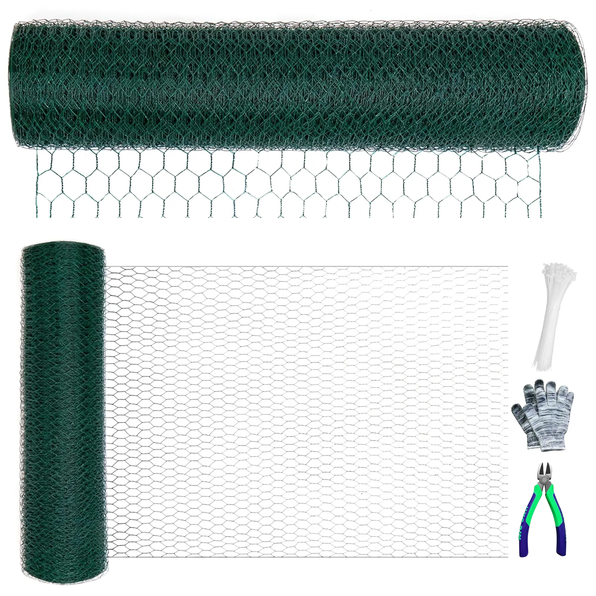 Chicken Wire,4in*10FT, Comes with pliers and gloves ，Green, Hexagonal Mesh, Galvanized Metal Poultry Wire Netting for Crafts, Poultry, Garden Enclosures Fences