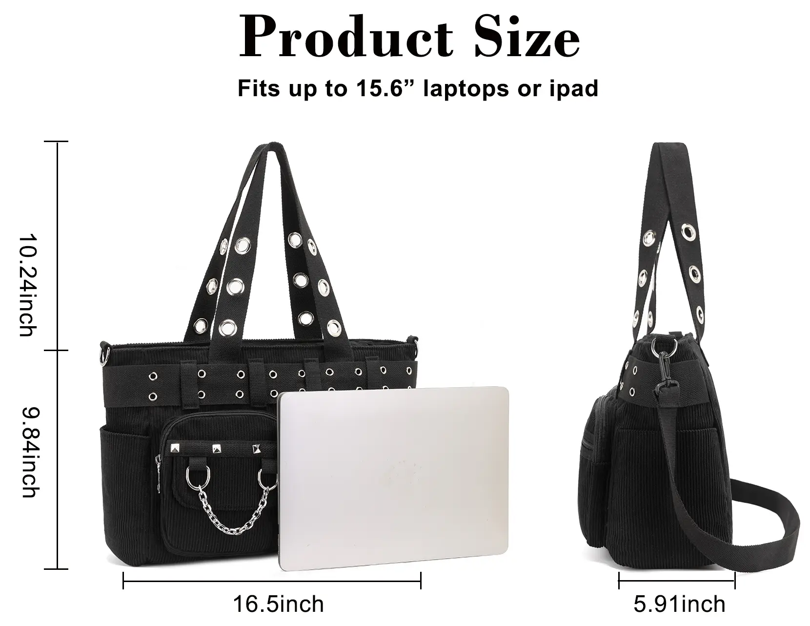 Goth Bag for Women, Corduroy Gothic Purse Y2K Bags with Zipper for
