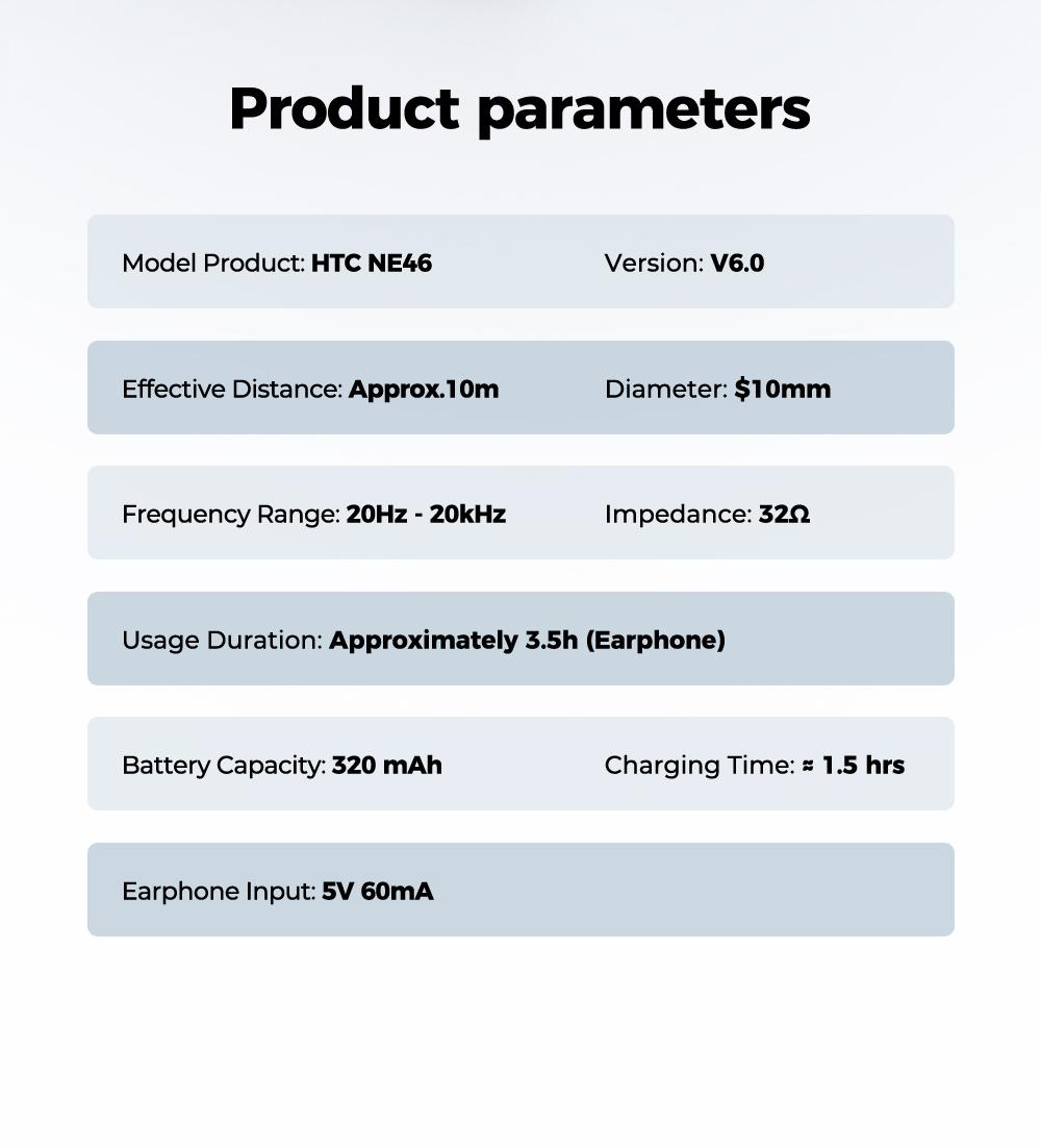HTC Earbuds Wireless Earbuds, Bluetooth 6.0 Earphones, Heart Rate Monitoring Earbuds, Sports Headphones With Microphones, LED Display High Fidelity, Suitable for Office, Sports, Study and Audio Calls, Active Noise Cancellation