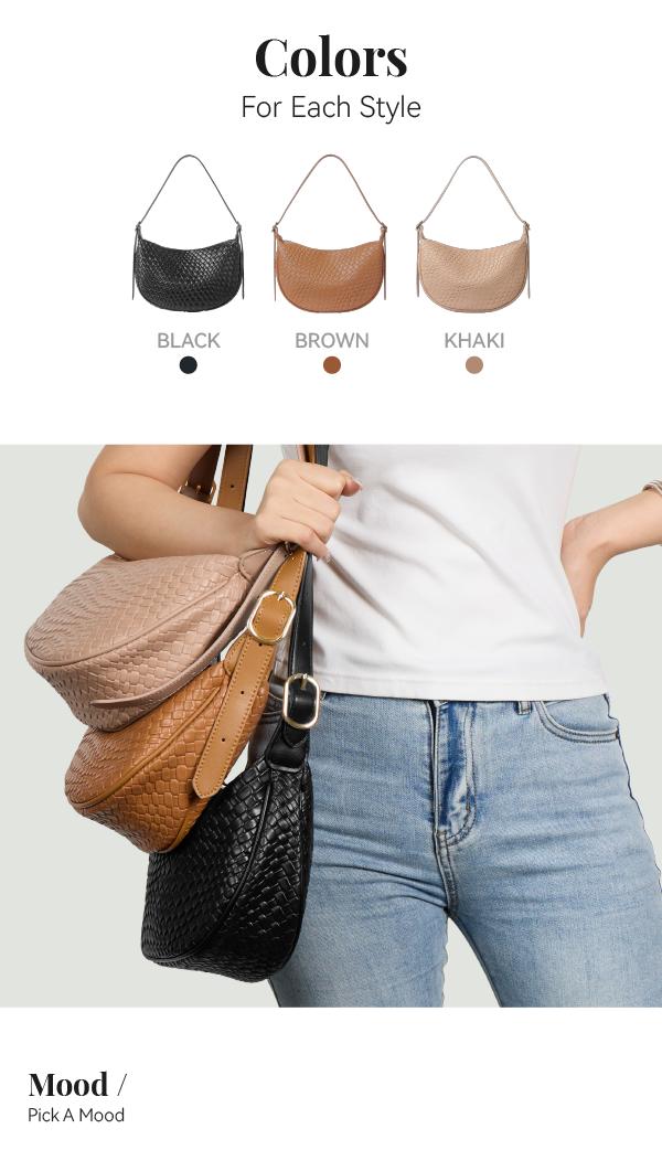 BOSTANTEN Woven Shoulder Bags for Women Tote Bags Retro Crossbody Bags Leather Luxury Purse Hobo Handbag with Adjustable Strap