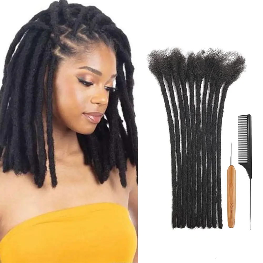 MXIRE Dreadlock Extensions 0.4cm 0.6cm 0.8cm Width 4-12 Inch Loc Extensions Real Human Hair Full Handmade Permanent Locs Can Be Dyed Bleached extensions hair Braids starterlocs or loc journey