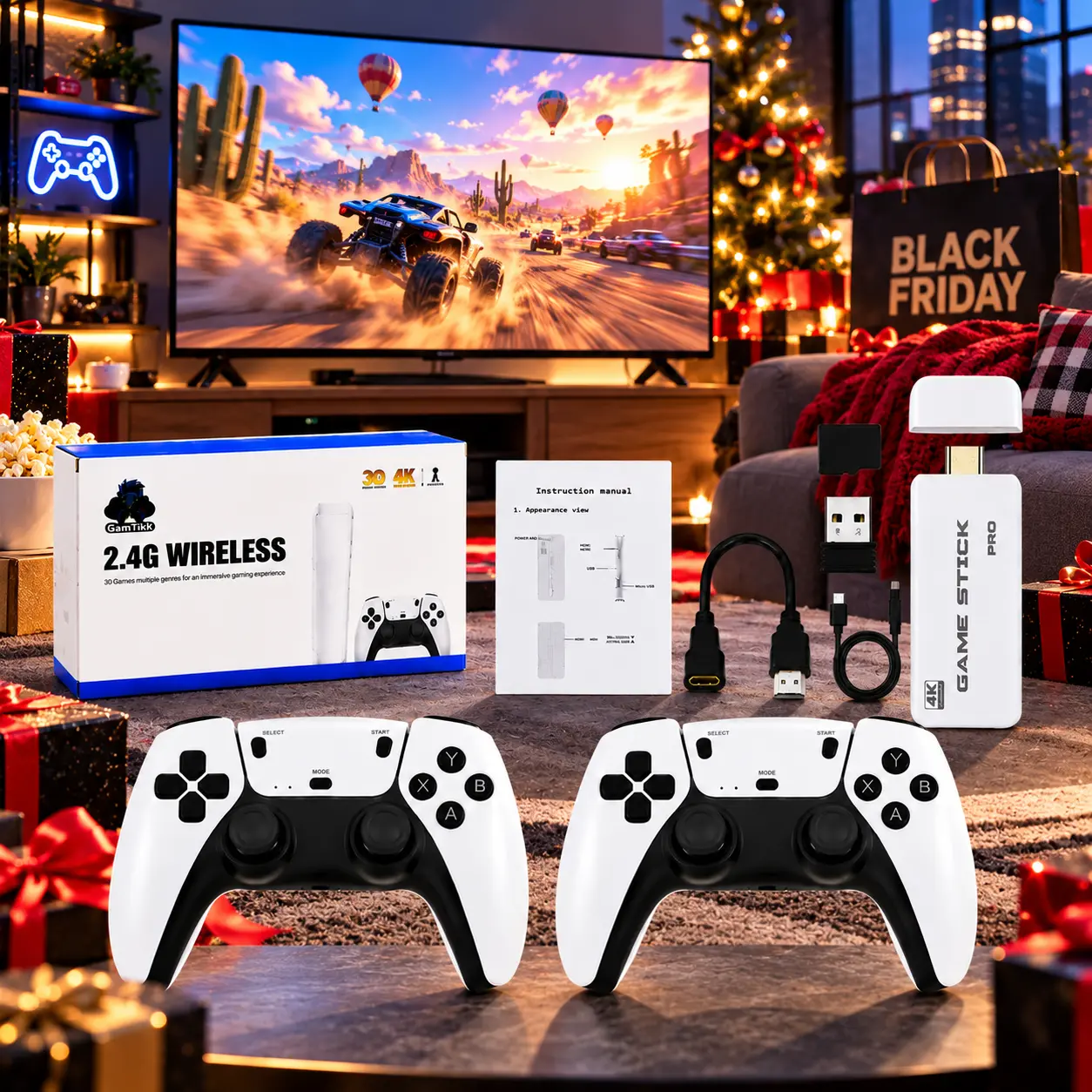 M15 Plus Retro Game Stick USB - 2026 Plug & Play Home Video Game Console, 2 Wireless Button Controllers, Cool Gadgets Vintage Gadgets Unique Gifts for Man Mens Gifts for Adults (Birthday, Holiday Parties) Compatible with TV/PC/Monitor, Retro Games, 2 Cont