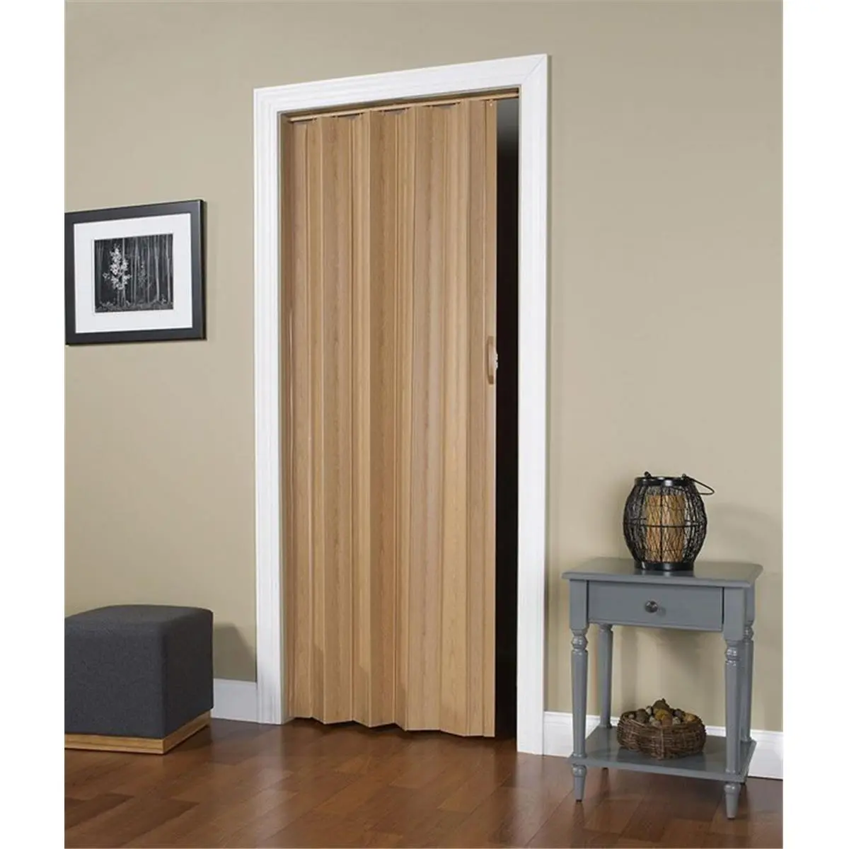212 MAIN Oak Finish Vinyl Panel Folding Double Door - 48x96 in, Durable Home Improvement Door with Flexible Hinges, Double Doors