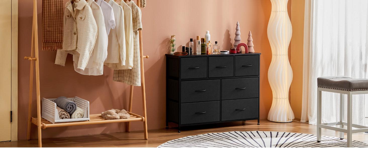 【New Color】Drawer Dresser Organizer, Storage Drawers, Fabric Storage Tower with 7 Drawers, for Bedroom, Closet, Living Room