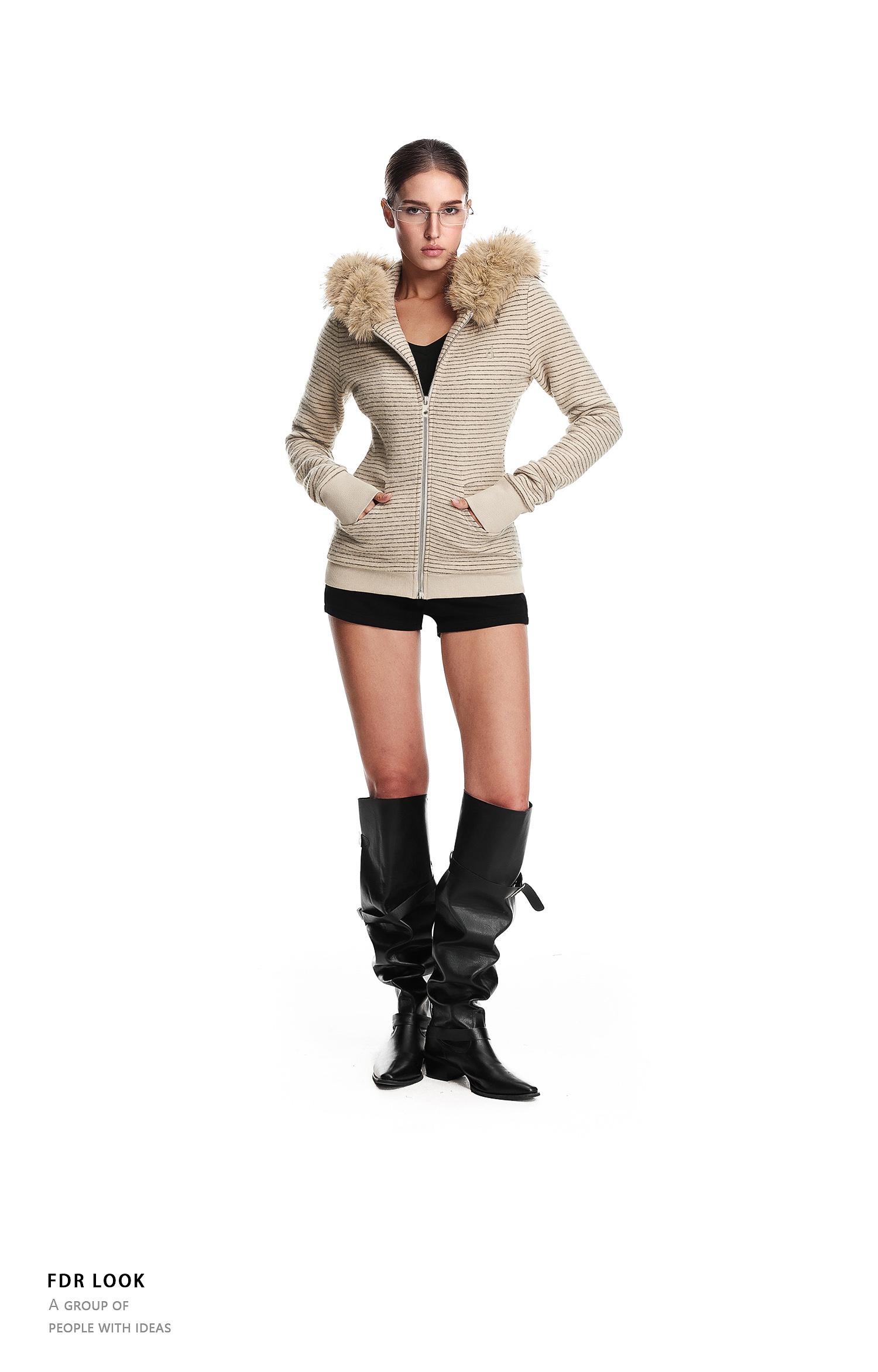 FDR Cozy Striped Fuzzy Hoodie with Faux Fur Collar Zip-up Oversized / Slim Sweater Oversized Fit Long Sleeve Fall / Winter Casual Womenswear Coats Outerwear Tops Jackets Sweatshirt #valentinesday #tiktokshopjumpstartsale #valentinesdaygift SpringStatement