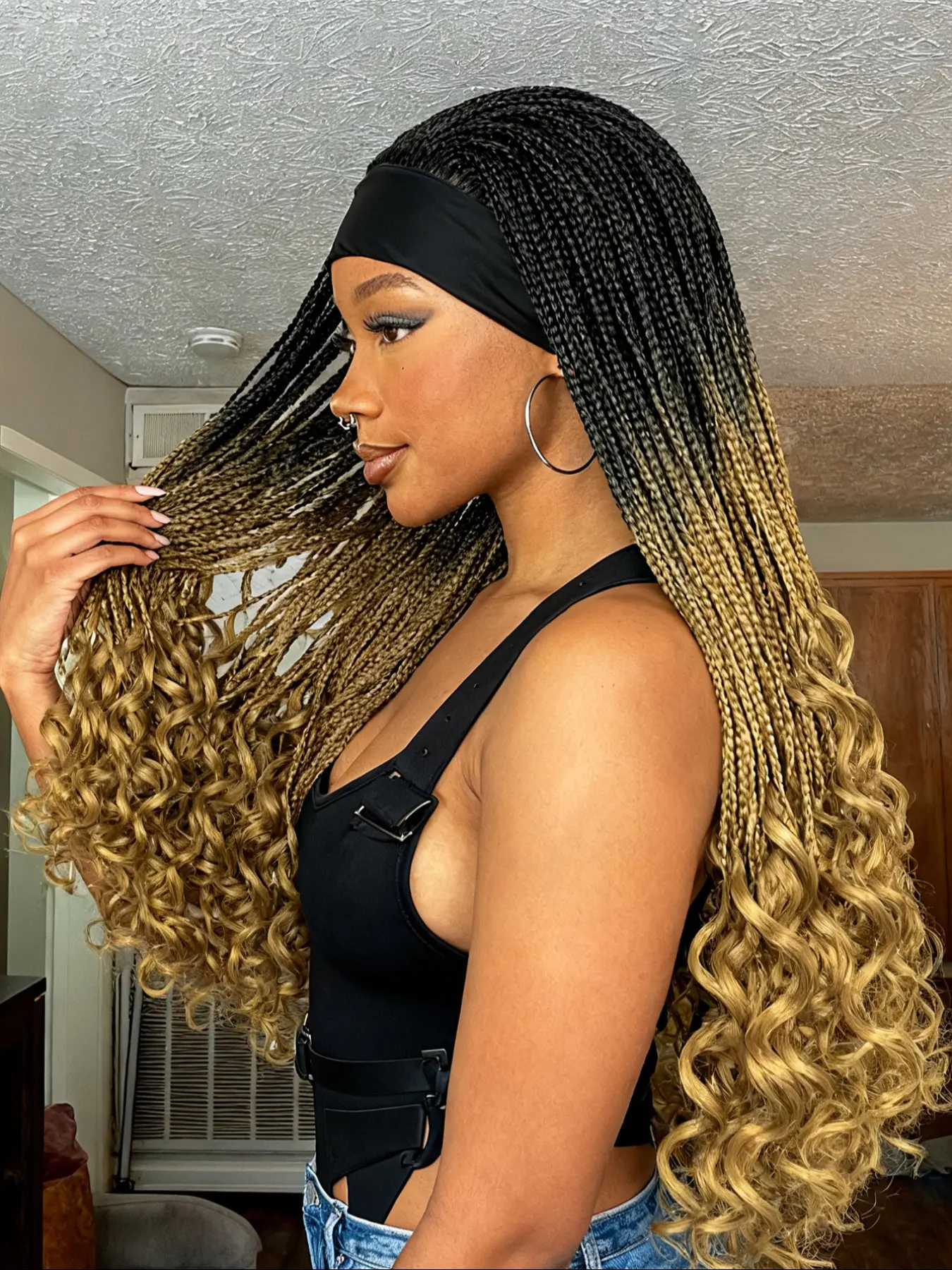 Fashion Ice-Silk Braided Wig with Long Fine Cornrow-Wave Tail, Easy-to-Wear Stylish Artificial Hair Extension for Daily Use