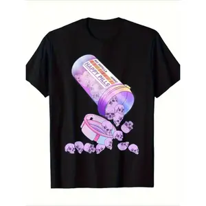 funny vintage graphic Vintage Gothic Skull "Youngsters's Christmas" Graphic T-Shirt - Black Cotton Crew Neck Tee with Purple & Pink Skull Design