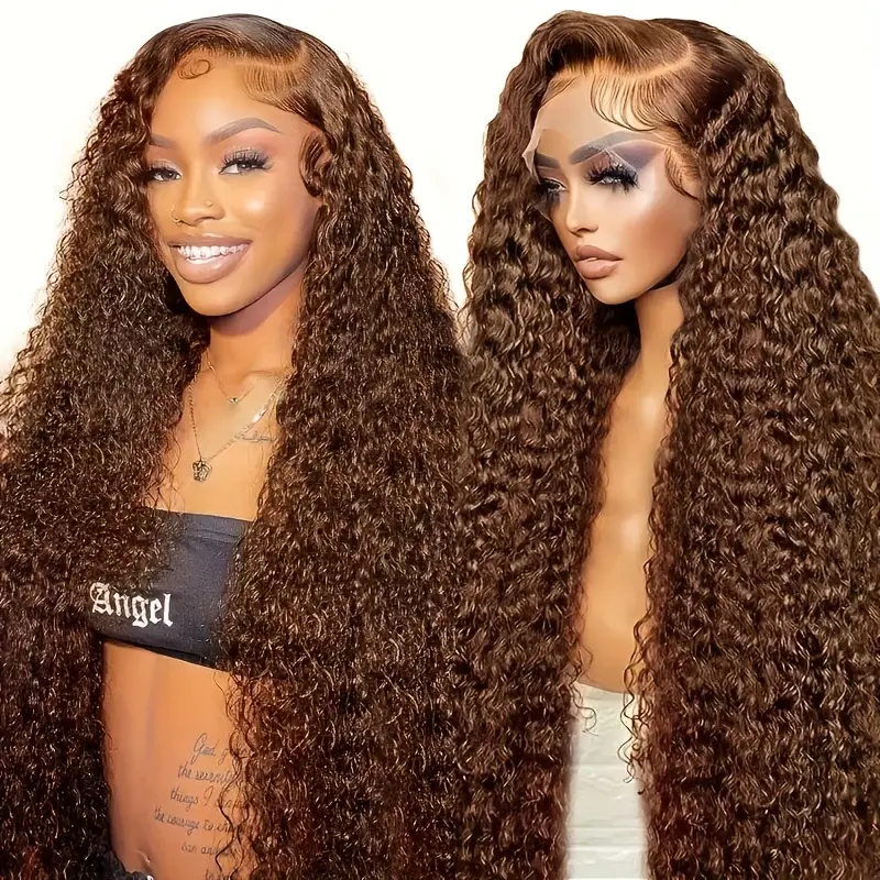 Chocolate Brown Deep Wave Lace Front Wig Human Hair 13x6 Lace Front Wigs Deep Curly Wig Human Hair Pre Plucked With Baby Hair