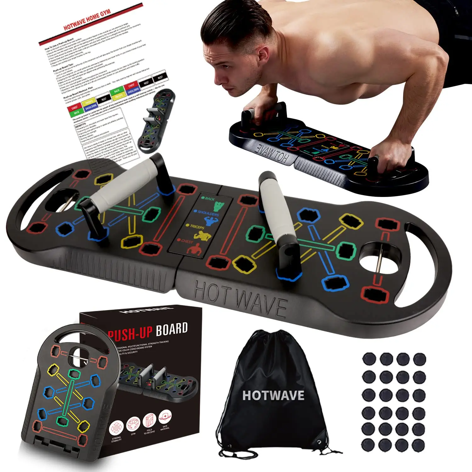 HOTWAVE Push Up Board Fitness,Professional Strength Training Equipment for Chest, Shoulders, Back & Triceps, Portable Workout Station with Non-Slip Handles Home Exercise Machine Arm Exerciser  Push Up Stand Push Up Bars tiktokshopbacktoschool